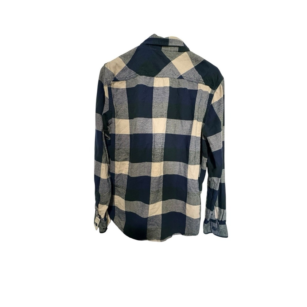Vans Plaid Flannel Shirt Men's Medium Slim Fit Blue Tan Long Sleeve Button Up - Picture 2 of 5